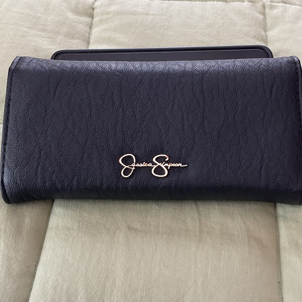 Jessica Simpson Black Wallet with Gold Signature Logo